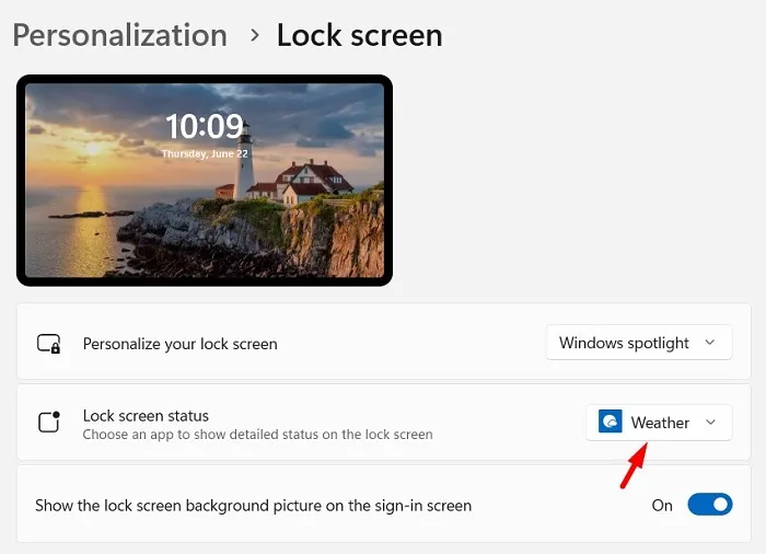 Cambiar el estado de la pantalla de bloqueo a Tiempo en Windows 11