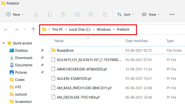 vider le cache de Windows 11 - dossier Prefetch