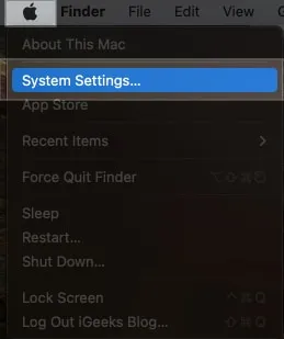 Appleアイコンをクリックし、システム設定に移動します