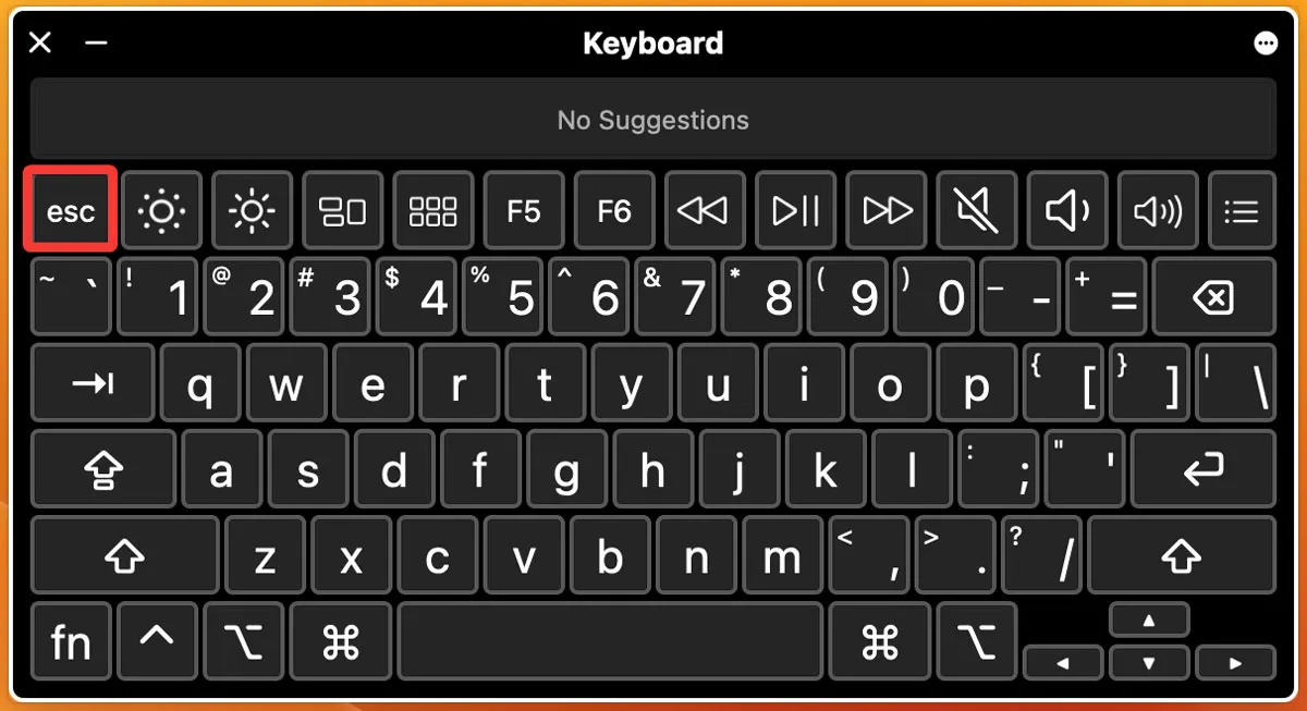 Hacer clic en el botón Esc en el teclado de accesibilidad en Macos
