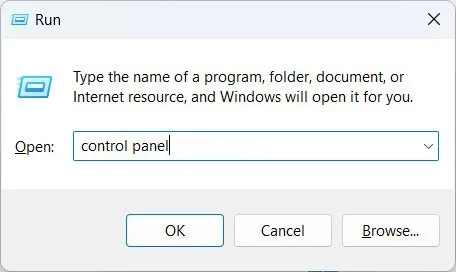 Lancement du Panneau de configuration à partir de Windows Run