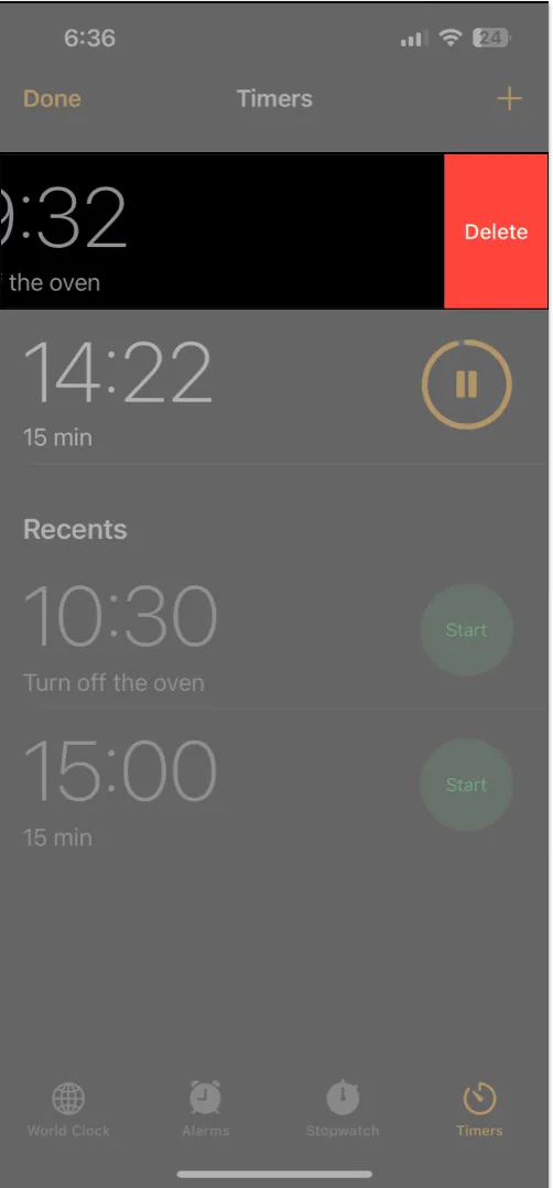 Elimina il timer nell'app orologio