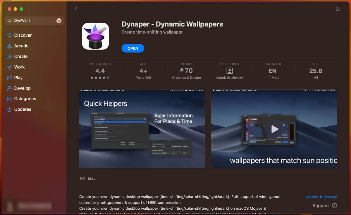 Fonds d'écran dynamiques Téléchargement de Dynaper sur Mac