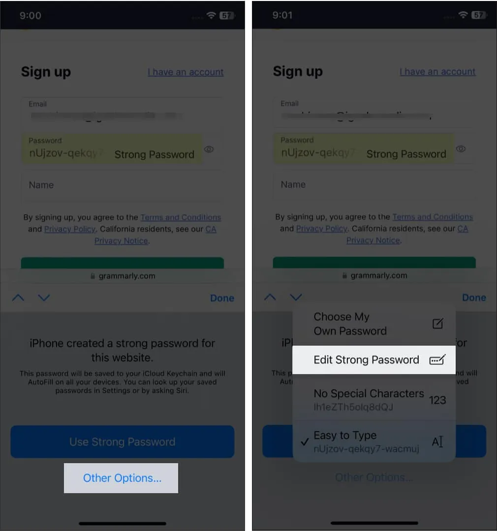 Modifica la password complessa suggerita su Safari
