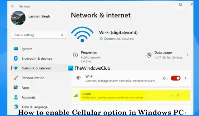 Como ativar a opção Celular no Windows 11/10