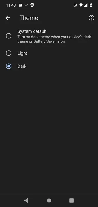 Abilita la modalità oscura Chrome Android