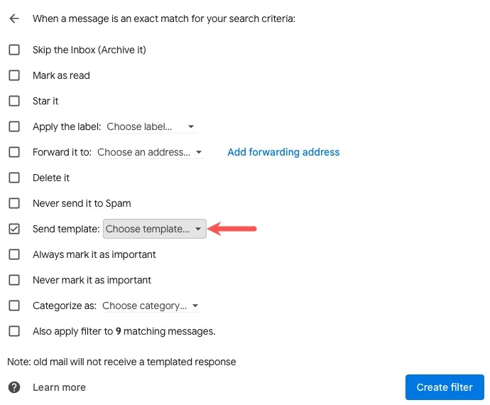 Odpowiedź szablonu filtru Gmaila