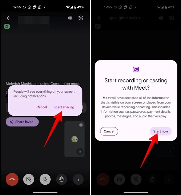 Google Meet Android Compartir pantalla Confirmar