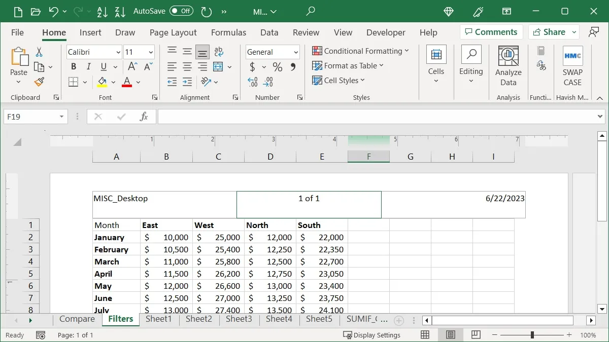 Excelでヘッダーを編集しました