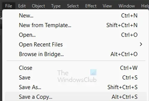 Comment convertir un fichier Illustrator vers une version plus ancienne - Enregistrer une copie top menu