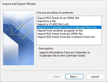 Importieren Sie die iCal-Datei in den Outlook-Kalender 