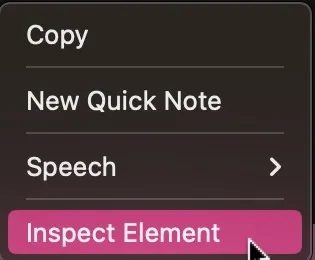 Botón Inspeccionar elemento en Safari