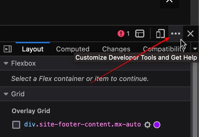 Impostazioni del dock di ispezione su Firefox in un Mac