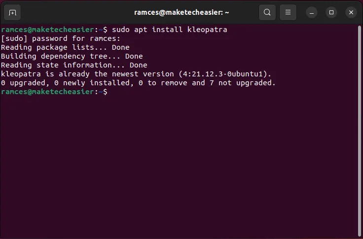 Una captura de pantalla del proceso de instalación de GNU Kleopatra.