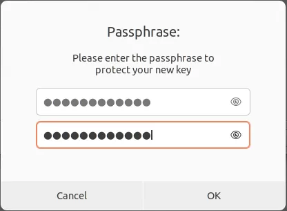 Ein Screenshot, der die Eingabeaufforderung für den GPG-Passphrasenschlüssel zeigt.