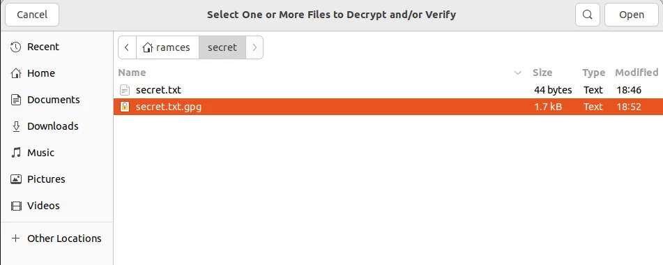 Une capture d'écran montrant l'invite du sélecteur de fichiers pour le processus de décryptage.