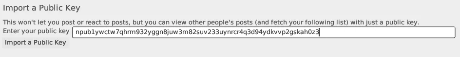 Uno screenshot della chiave npub all'interno del client Gossip.