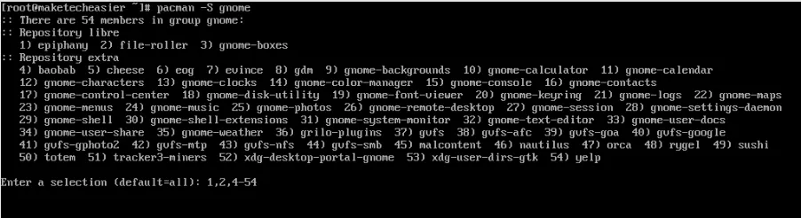顯示 GNOME 元包的包選擇的屏幕截圖。