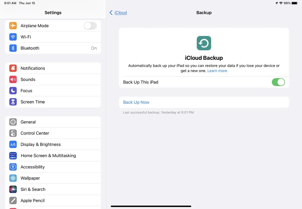 Laatste iCloud-back-up op iPad