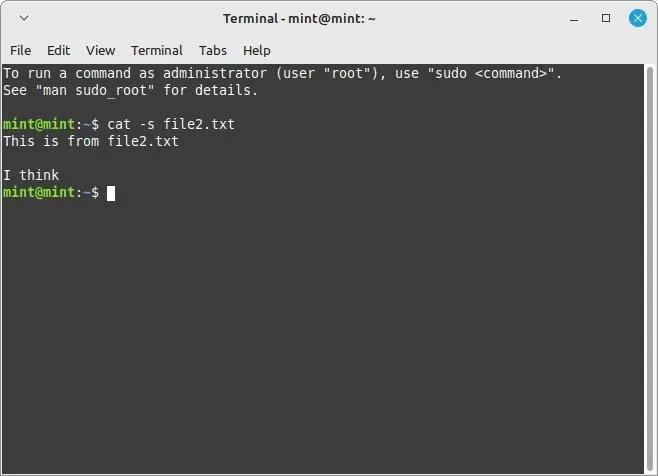 Linux 終端 Cat 命令標誌 S 標誌