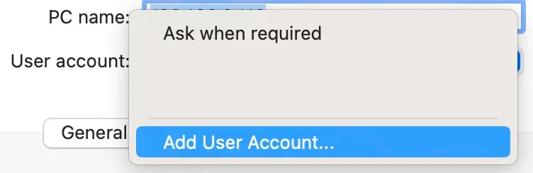 Application Mac Microsoft Remote Desktop Ajouter un compte d'utilisateur