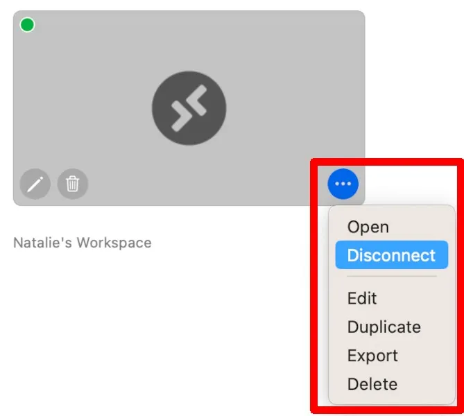 Déconnexion de la liste des applications Mac Microsoft Remote Desktop