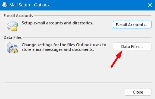 Otwórz pliki danych w ustawieniach programu Outlook