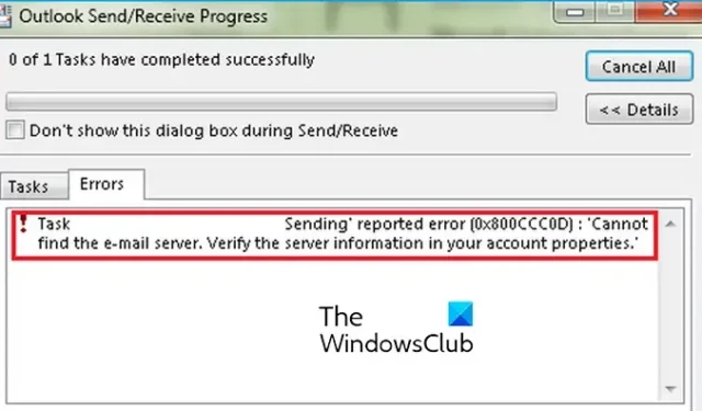 Corrigir o código de erro do Outlook 0x800CCC0D no Windows PC