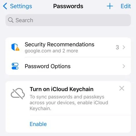 Opzioni password in iPhone