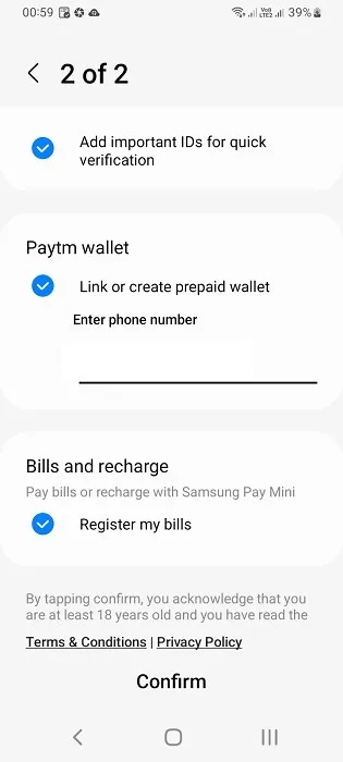Effectuer des paiements en ligne et recharger des factures dans Samsung Wallet.