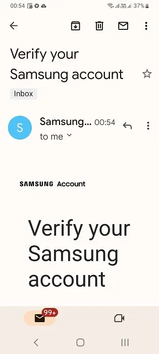 Vérification d'un compte de messagerie Gmail utilisé pour Samsung.