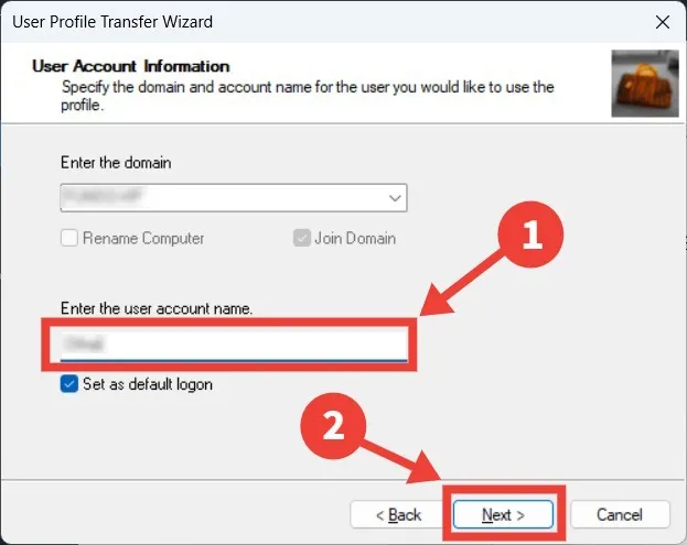 Il processo di scelta di un profilo a cui trasferire i dati in Transwiz per Windows.