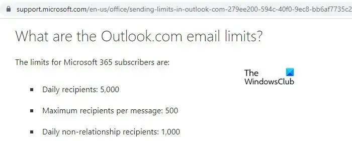 Outlook.com での送信制限
