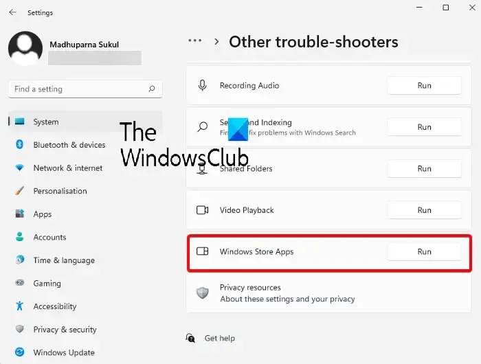 voer de probleemoplosser voor Windows Store-apps uit