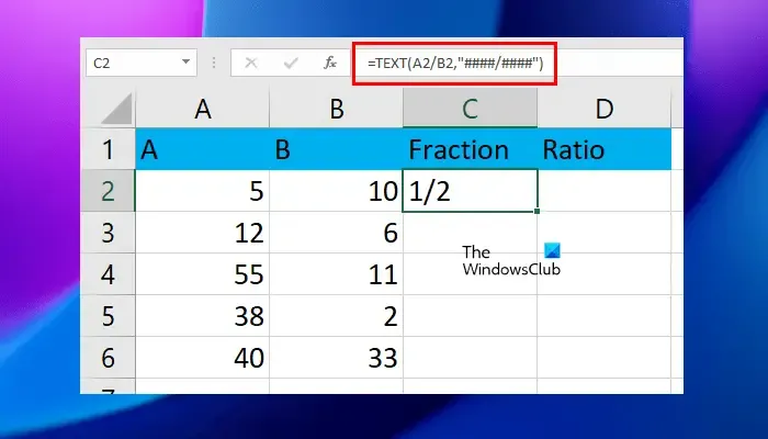 在 Excel 中使用 TEXT 函數顯示分數