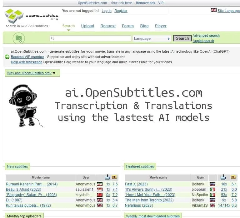 Sitios para descargar subtítulos para películas y programas de televisión Opensubtitles
