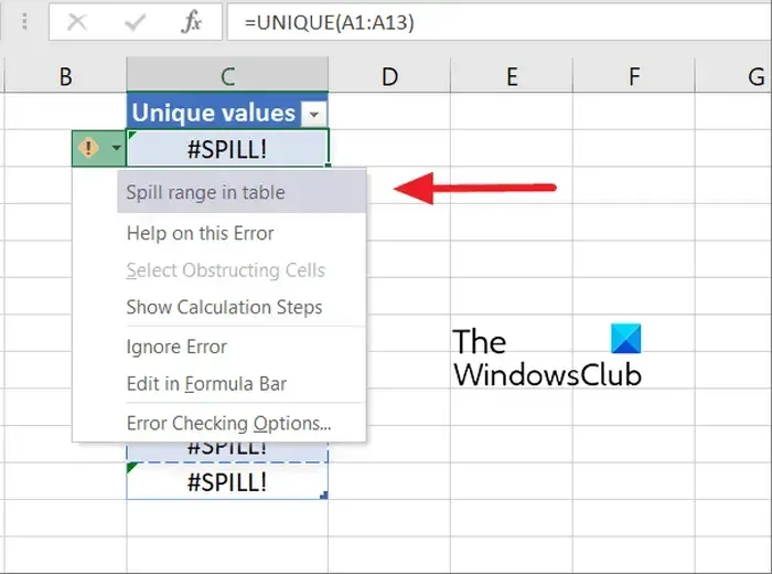 Excel データに表形式を追加する