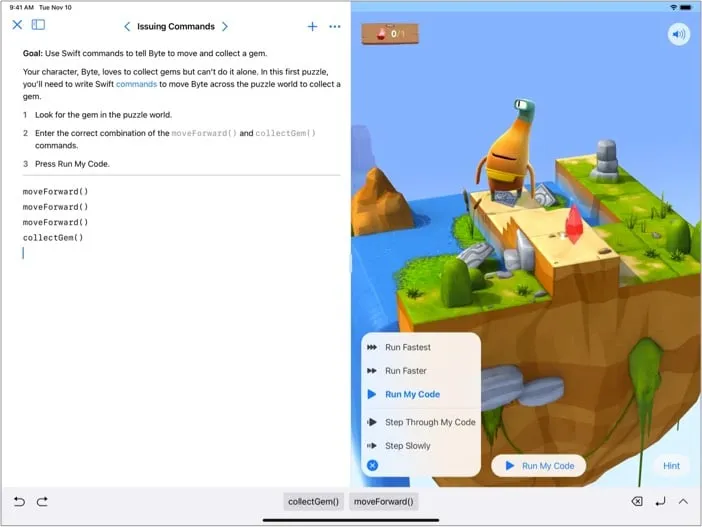 Aplicativo Swift Playgrounds para iPad para codificação