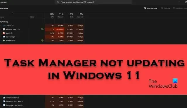 Administrador de tareas no se actualiza en Windows 11