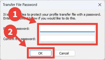 Der Vorgang zum Erstellen eines Passworts in Transwiz unter Windows.