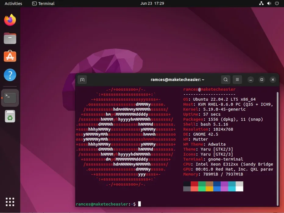 Ubuntu Linux デスクトップを示すスクリーンショット。