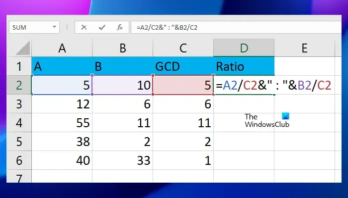 使用 GCD 在 Excel 中計算比率