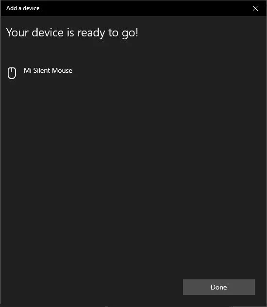 La procedura guidata Aggiungi un dispositivo di Windows, con un mouse Bluetooth sincronizzato.