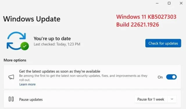 Windows 11 KB5027303 Build 22621.1926 Anteprima di rilascio
