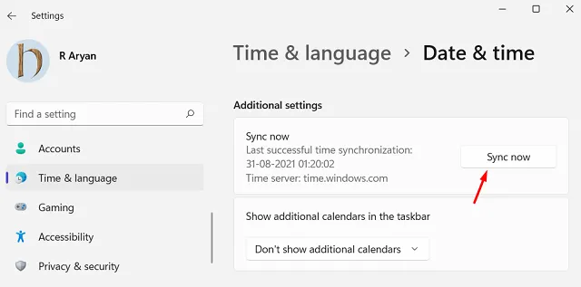 Windows 11 - Sincronización de fecha y hora