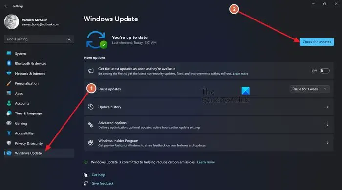 Windows 11 Update via Instellingen