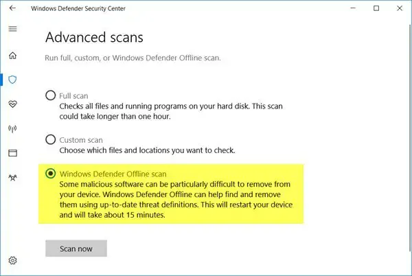 Verificação off-line do Windows Defender