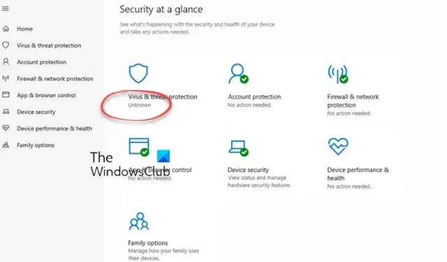Sicurezza di Windows mostra lo stato Sconosciuto in Windows 11
