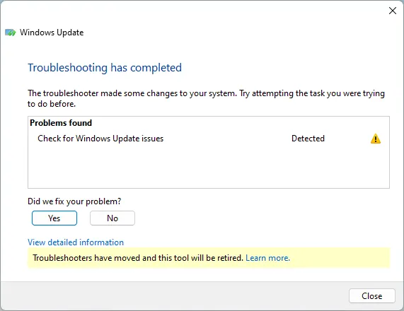 L'outil de dépannage de Windows Update a détecté des erreurs.