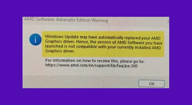 Windows 업데이트가 AMD 그래픽 드라이버를 자동으로 대체했을 수 있습니다.